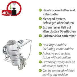 Wenko Föhnhalter Turbo-Loc Befestigen ohne Bohren Chrom 7,5 cm hoch