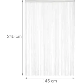 Relaxdays Fadenvorhang 2er Set, kürzbare Fadengardinen mit Stabtunnel, 145 x 245 cm, Türgardine & Raumteiler, weiß