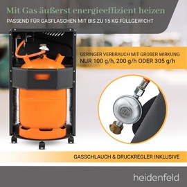 heidenfeld Gasofen Inferno GH100 | 1400-4200 Watt - Transportrollen - 3 Heizstufen - Kippsensor - ODS-System - Piezo-Zündung