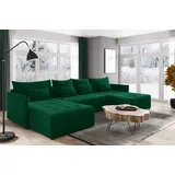 silape Wohnlandschaft Leno U mit Schlaffunktion - U-Form Couch, Ecksofa mit Bettkasten, Couchgranitur mit Bettfunktion, Schlafsofa, Big Sofa - Velours Sto... - Grün