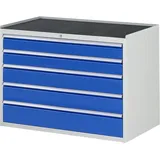 RAU Schubladenschrank Serie 7000, HxBxT 825 x 1.145 x 650 mm, 5 x 90%-Auszug-Schubladen 2 x 120, 2 x 150, 1 x 180 mm, Arbeitsplatte Metall