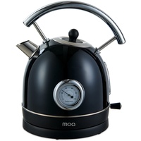 MOA Elektrischer Wasserkocher - Edelstahl - Retro - 2200 Watt - 1,8 Liter - BPA-frei - Retro-Thermometeranzeige - 21.30 x 21.40 x 28.60 cm - Schwarz - EK4TB