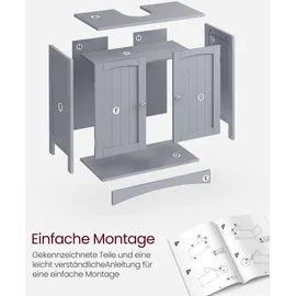 VASAGLE Waschbeckenunterschrank 2 Türen 30 x 60 x 60 cm Grau