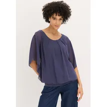 bonprix Chiffonbluse mit Untertop, blau, Gr.54, festliche Chiffonbluse mit Fledermausärmeln und elastischem Bund