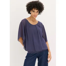 bonprix Chiffonbluse mit Untertop, blau, Gr.54, festliche Chiffonbluse mit Fledermausärmeln und elastischem Bund