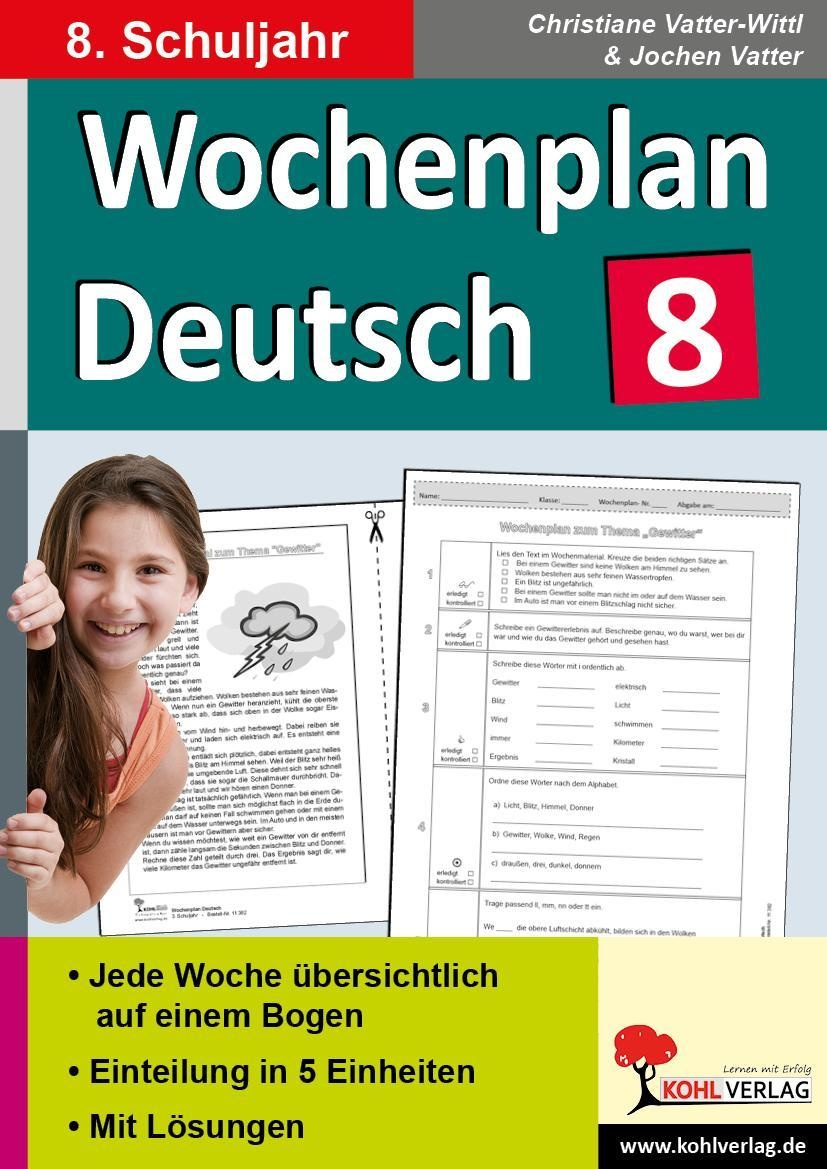 Wochenplan Deutsch  8. Schuljahr - Christiane Vatter-Wittl  Jochen Vatter  Kartoniert (TB)