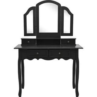 vidaXL Schminktisch-Set Hocker Schwarz 100x40x146 cm Paulownia-Holz -