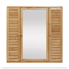 Mendler Spiegelschrank HWC-B18, Badspiegelschrank Hängeschrank, 3 Regalböden 3 Türen Bambus Spiegel 60x60x15cm