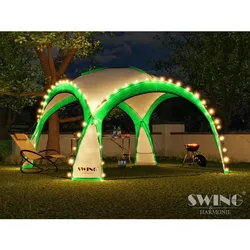 Swing&Harmonie® LED Event Pavillon XXL DomeShelter 450cm Garten inkl. Solarmodul Designer Gartenzelt Camping Partyzelt mit Beleuchtung - grün