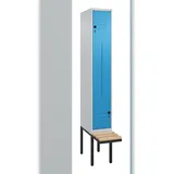 C+P Z-Spind Classic PLUS, Kunststoff untergebaute Sitzbank, 4 Abteile, HxBxT 212x80x82cm, Zylinderschloss, Hellgrau/Enzianblau von PROREGAL