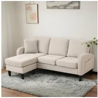 OKWISH Ecksofa 3-Sitzer Sofa aus Atmungsaktiver Baumwoll-Leinenstoff, Polstersofa, Sofa, L-förmiges Ecksofa mit Chaiselongue beige
