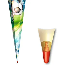 ROTH Schultüte groß Fußball 85 cm eckig Rot(h)-Spitze Tüllverschluss Zuckertüte Schulanfang