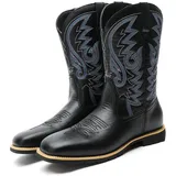 Newrong Hohe Cowboy-Stiefel Große Größe Stickerei Vintage Herren und Damen Western, Schwarz , 42.5 EU - 42.5 EU