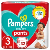 Pampers Windeln Pants Größe 3 (6-11kg) Baby-Dry, Midi, SINGLE PACK, mit Stop- und Schutz Täschchen, 32 Höschenwindeln