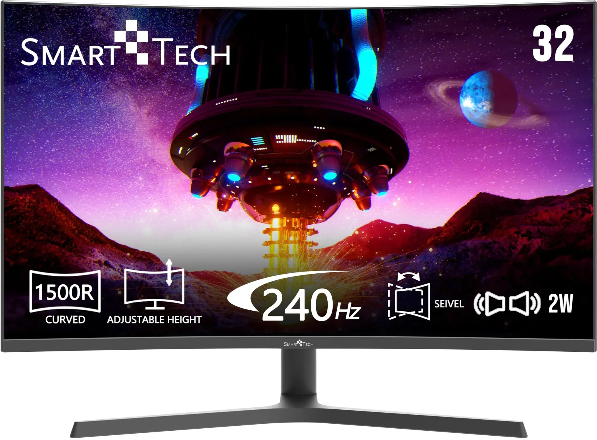 SMART TECH Curved Gaming Monitor: 32 Zoll, 240Hz, 1500R, FHD, 1ms MPRT, Adaptive-Sync, Neigung verstellbar, Augenkomfort, 315G01FVC (HDMI-, Type-C- & DP- Kabel enthalten)