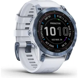 Garmin Fenix 7 Sapphire Solar blaues DLC-Titan mit steinweissem Armband