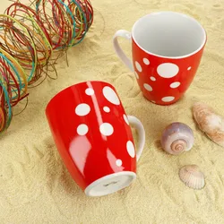 Pula rot 6er Set Kaffeebecher 300ml Porzellan-Tasse 6 Personen Punkte Tee Kakao