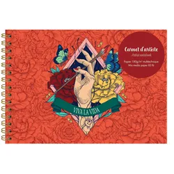 Clairefontaine 4x Frida Kahlo, Zeichenbuch mit Doppelspirale A5 quer, 30 Blatt weißes Mixed media-Zeichenpapier 180g - 116218C