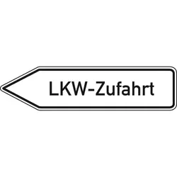 Schild I Wegweiser LKW-Zufahrt, linksweisend, Aluminium RA0, reflektierend, 1400x350mm, DIN 67520