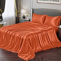 Vonty Satin Sheets King Silky Soft Satin Bed Sheets Burnt Orange Satin Sheets Set, 1 Deep Pocket Fitted Sheet + 1 Flat Sheet + 2 Pillowcases