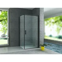 Belvit Duschkabine mit Drehtür 80 x 190 cm schwarz Sicherheitsglas