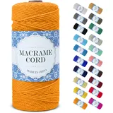 Uiopa Makramee Garn 2mm x 200m, Natürliche Baumwollgarn Baumwollkordel Farbig Baumwollschnur, Makramee-Garn Geflochten für DIY Basteln, Hängepflanze, Wandbehang, Weben Dekoration (Golden)