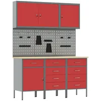 vidaXL 8-teiliges Werkbank-Set in Rotem Stahl