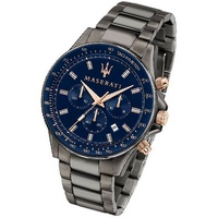 MASERATI Chronograph Maserati Edelstahl Armband-Uhr, (Chronograph), Herrenuhr Edelstahlarmband, rundes Gehäuse, groß (ca. 44mm) blau grau