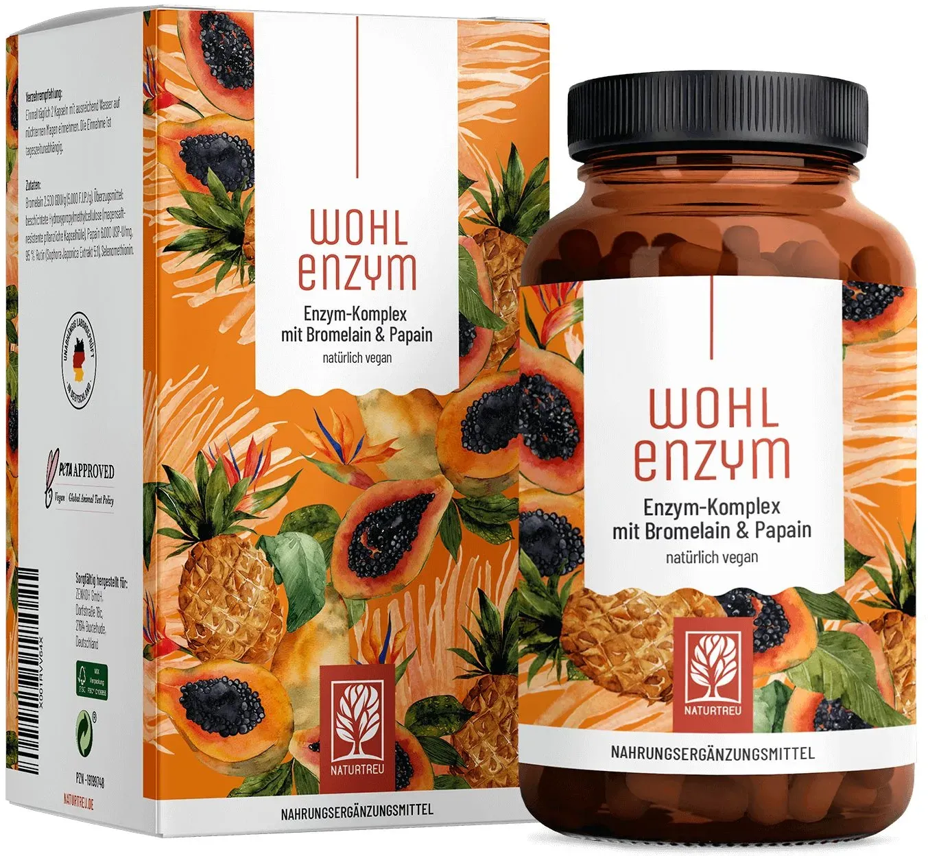 Enzym-Komplex mit Bromelain & Papain - Wohlenzym Naturtreu® Kapseln 72,2 g