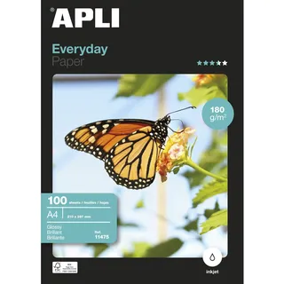 APLI 11475- Fotopapier mit Glanz, 100 Blätter, A4, 180g