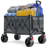 COMLAX FIELD Bollerwagen Faltbar 200L 200KG, Faltbarer Bollerwagen mit Breiten Rädern, Strandwagen Klappbar mit Bremsen, Handwagen Grau
