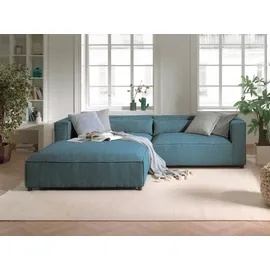 best mobilier Lisa Design Ela Ecksofa links, aus Cordsamt, zeitgenössischer Stil - Entenblau