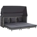 Rantry Ausziehbares 3-Sitzer-Schlafsofa mit Dach Sonnenliege Gartenliege Möbel Gartenbett Sonnenbett Loungebett Doppelliege Liegebett Gartenliege Möbel Gartensofa Gartenbank Rattanmöbel Grau