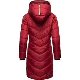 Marikoo Damen Wintermantel Warmer Steppmantel lang mit Verstellbarer Kapuze Armasa Dark Red Gr. S - S