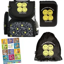 Goldkids 4er-Set Schulranzen Emoji Motiv Schwarz/Bunt
