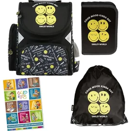 Goldkids 4er-Set Schulranzen Emoji Motiv Schwarz/Bunt