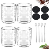 Kaffee & Teegläser, 4er Set 200ml Doppelwandig Gläser aus Borosilikatglas mit 4 Löffel+4 Untersetzer, Latte Macchiato Gläser Doppelwandige Kaffeegläser Trinkgläser Cappuccino Gläser