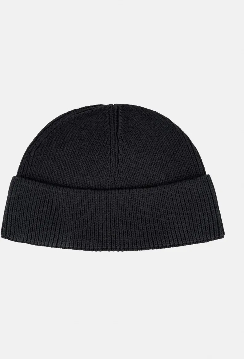 MELA kurze Rippstrick Mütze RAFI Black Dockermütze Schwarz