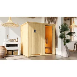 Sauna WEKA "Elementsauna HALMSTAD 1", beige (natur), Saunaofen, integrierte Steuerung, 5,4 kW, Saunen, vorgefertigte Elemente, moderne Ganzglastür