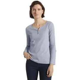Tom Tailor Damen Henley Longsleeve mit Streifen aus Bio-Baumwolle, 26053 - Offwhite Navy Small Stripe, S