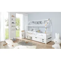 TICAA Hausbett Traumhaus 90 x 200 cm Kiefer massiv weiß