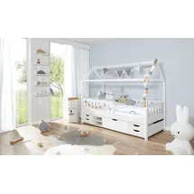 TICAA Hausbett Traumhaus 90 x 200 cm Kiefer massiv weiß