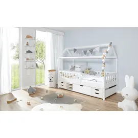 TICAA Hausbett Traumhaus 90 x 200 cm Kiefer massiv weiß