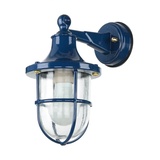Licht-Erlebnisse Außenleuchte Wandlampe Maritim IP64 Blau E27 Glas Messing massiv H: 27 cm