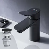 AM.PM mit Pop-Up Ablaufventil für Waschbecken Wasserhahn Bad Schwarz Waschtischarmatur mit Ablaufgarnitur 1 1/4 Zoll Messing Ventil
