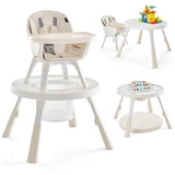 DREAMADE 6 in 1 Kinderhochstuhl mit Tisch, Höhenverstellbar Babystuhl mit abnehmbarem Esstablett & 5-Punkt Sicherheitsgurt, Multifunktionaler Hochstuhl ab 6 Monate, Belastbar bis 25 kg (Beige)