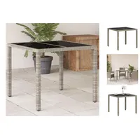 vidaXL Gartentisch Gartentisch mit Glasplatte Hellgrau 90x90x75 cm Polyrattan Esstisch grau