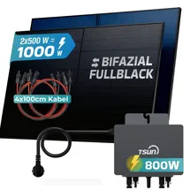 sunniva Balkonkraftwerk Full Black Bifazial 1000 W inkl. TSUN 800 W Wechselrichter + 2 x 500 W Solarmodule