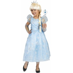 Funny Fashion Prinzessin-Kostüm Eisprinzessin Kostüm „Anna“ für Mädchen – Blau Weiß, Eiskönigin Glitzerkostüm mit Eiskristallen 104