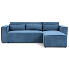 Fun Möbel Ecksofa Schlafsofa WALDO Stoff Poso Blau Ottomane Rechts - Blau